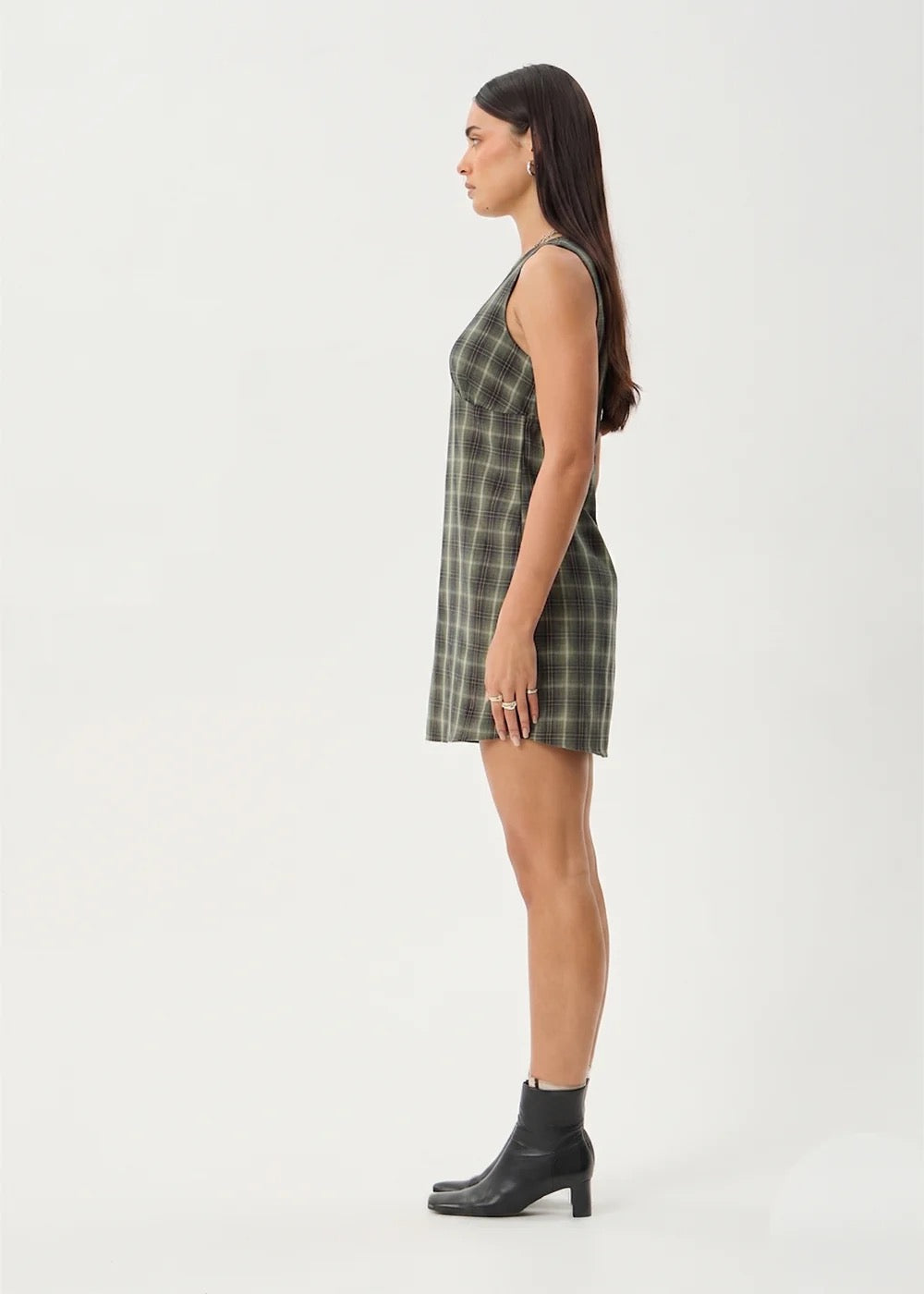 Jonah Recycled Mini Dress - Deep Olive Check