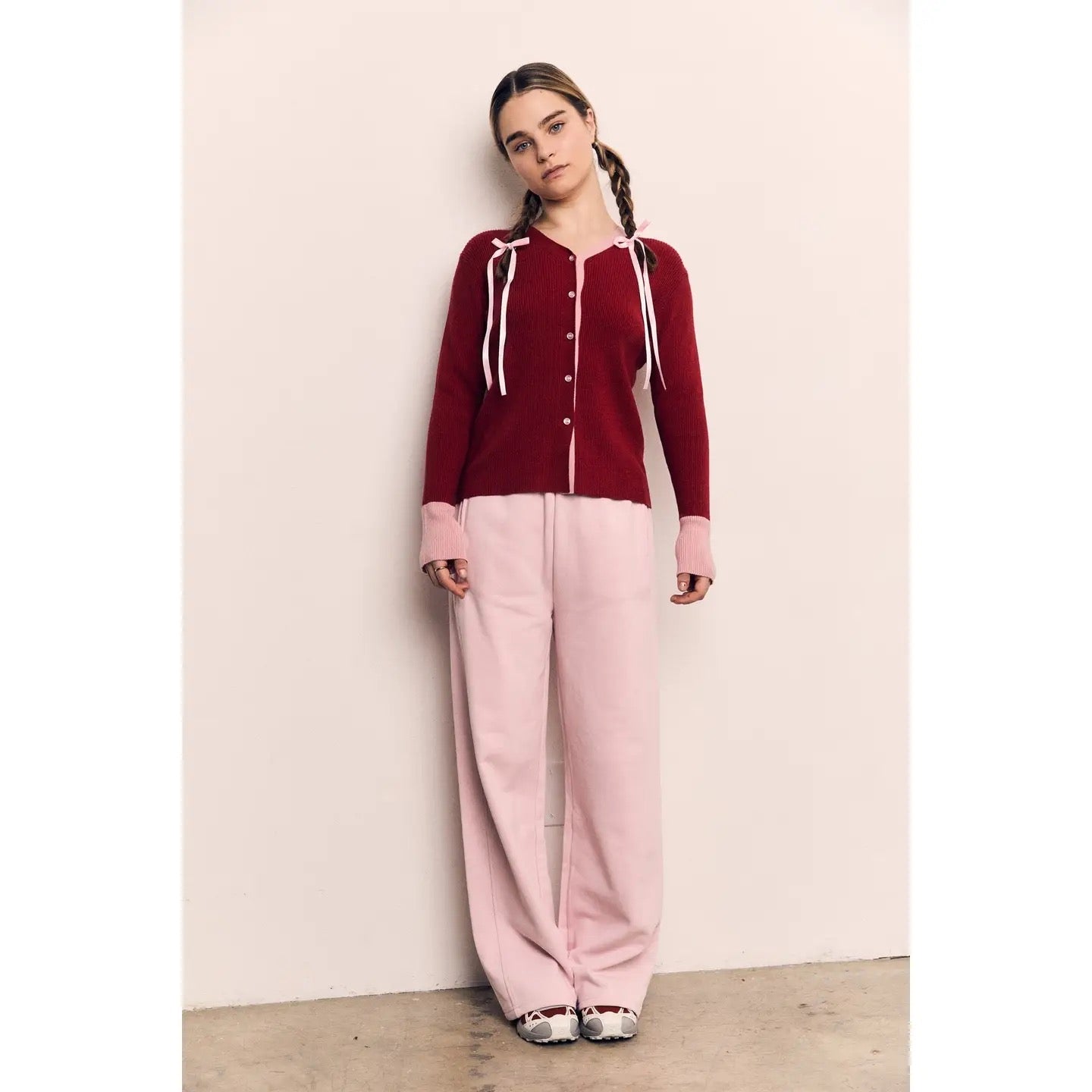 Contrast Soft Cardigan - Red/Pink