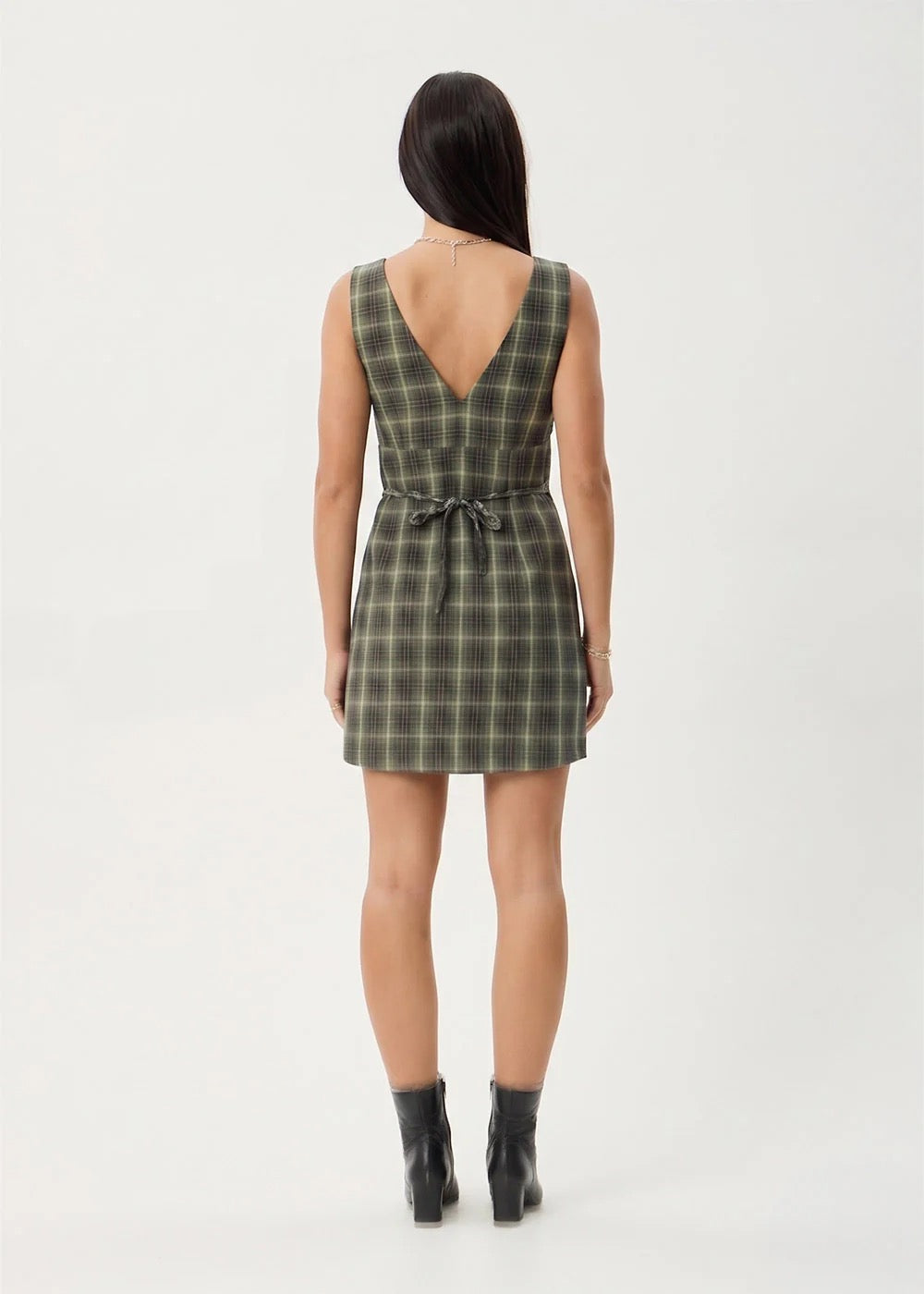Jonah Recycled Mini Dress - Deep Olive Check