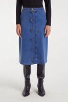 Wavy Denim Midi Skirt