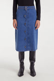 Wavy Denim Midi Skirt