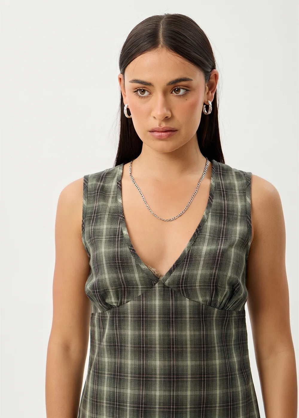 Jonah Recycled Mini Dress - Deep Olive Check