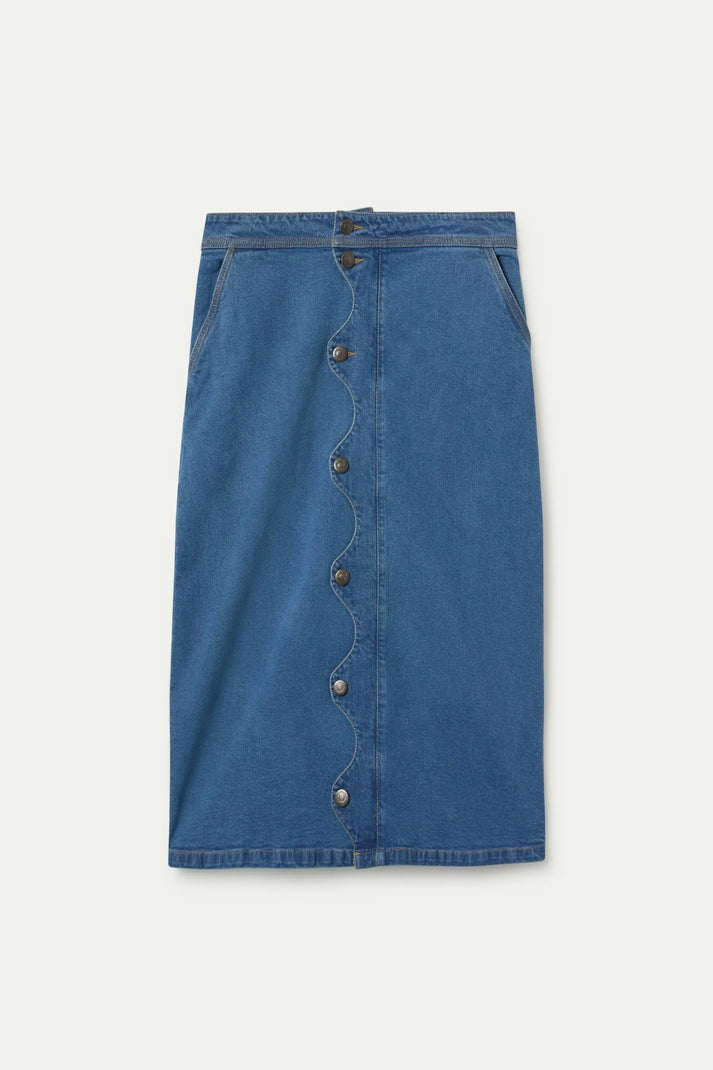 Wavy Denim Midi Skirt