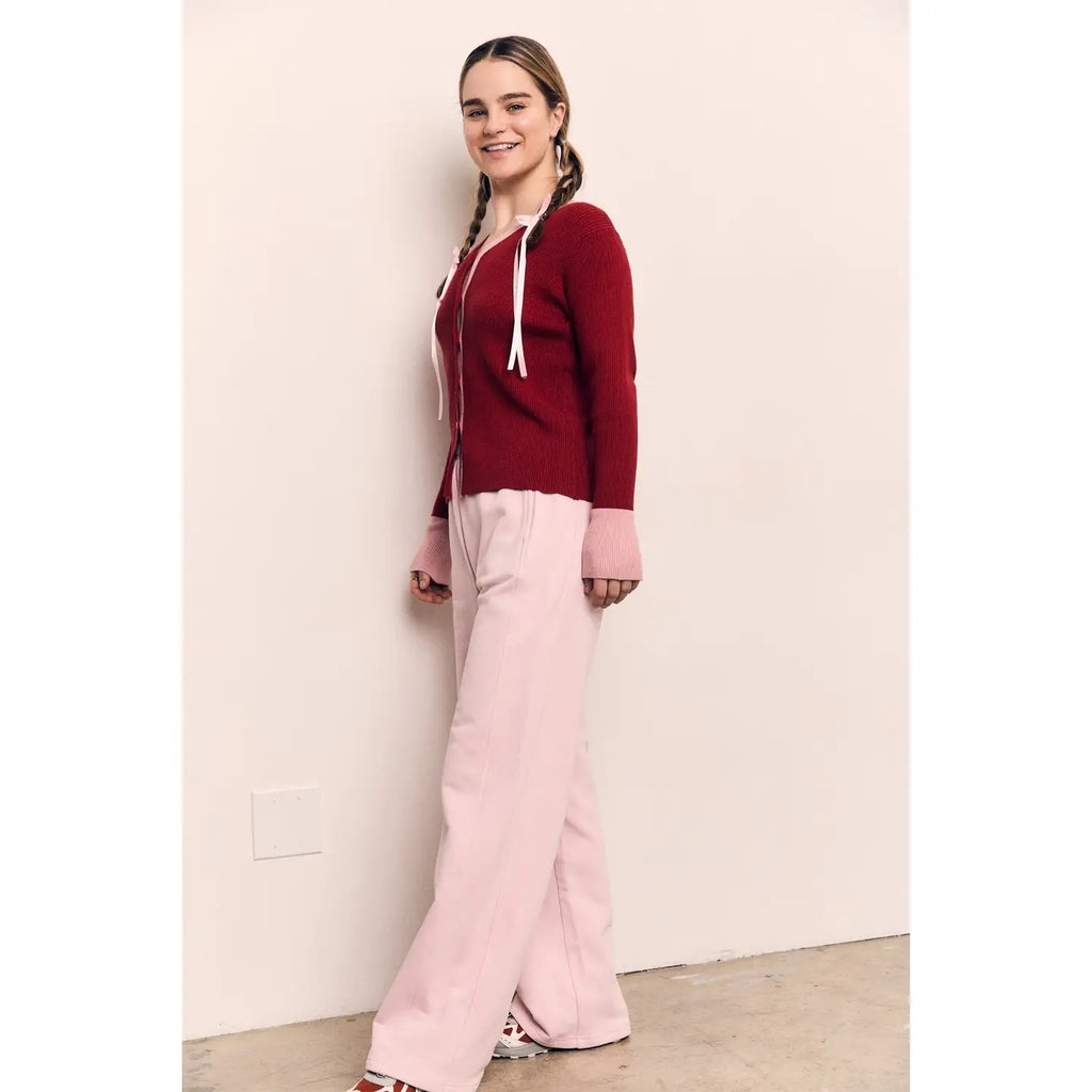 Contrast Soft Cardigan - Red/Pink