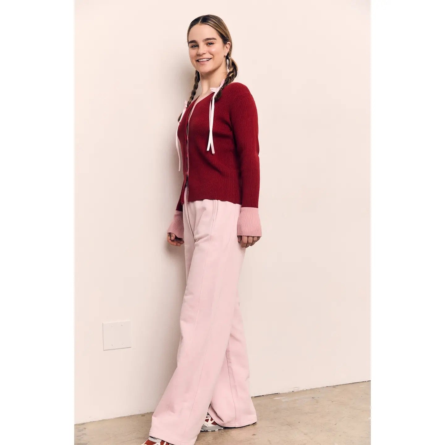 Contrast Soft Cardigan - Red/Pink