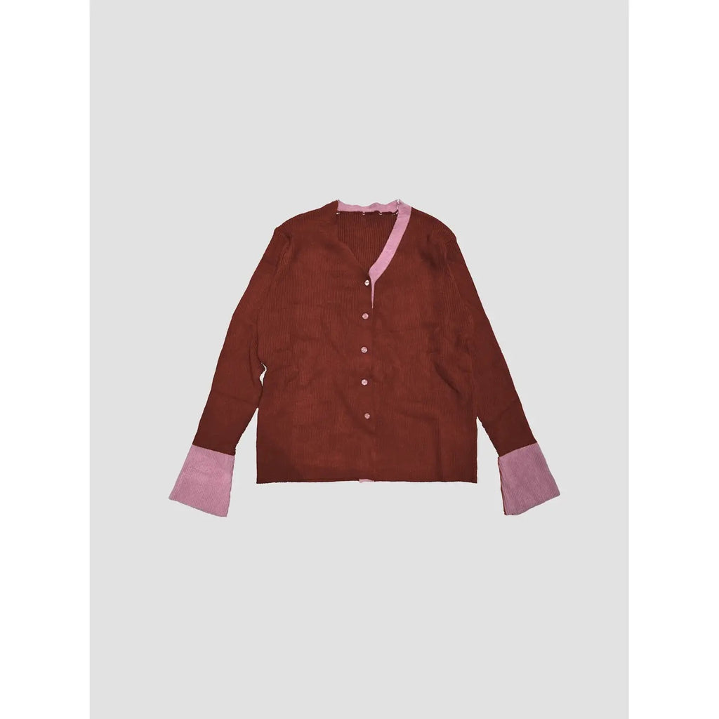 Contrast Soft Cardigan - Red/Pink