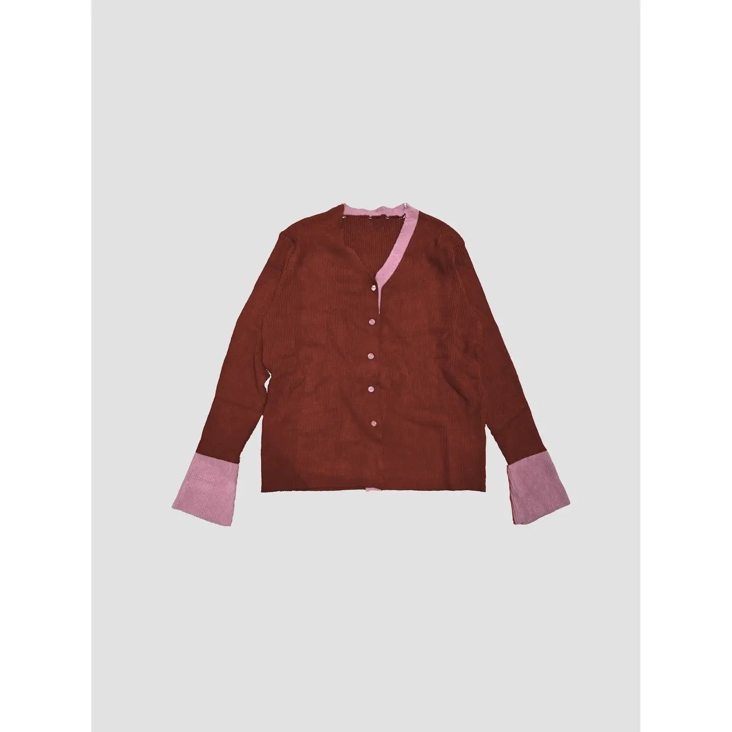 Contrast Soft Cardigan - Red/Pink