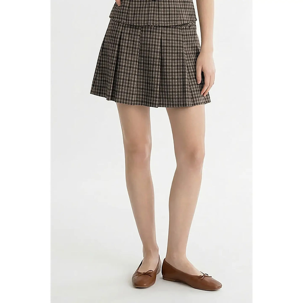 Low Waist Plaid Tennis Skirt - Black Check Plaid