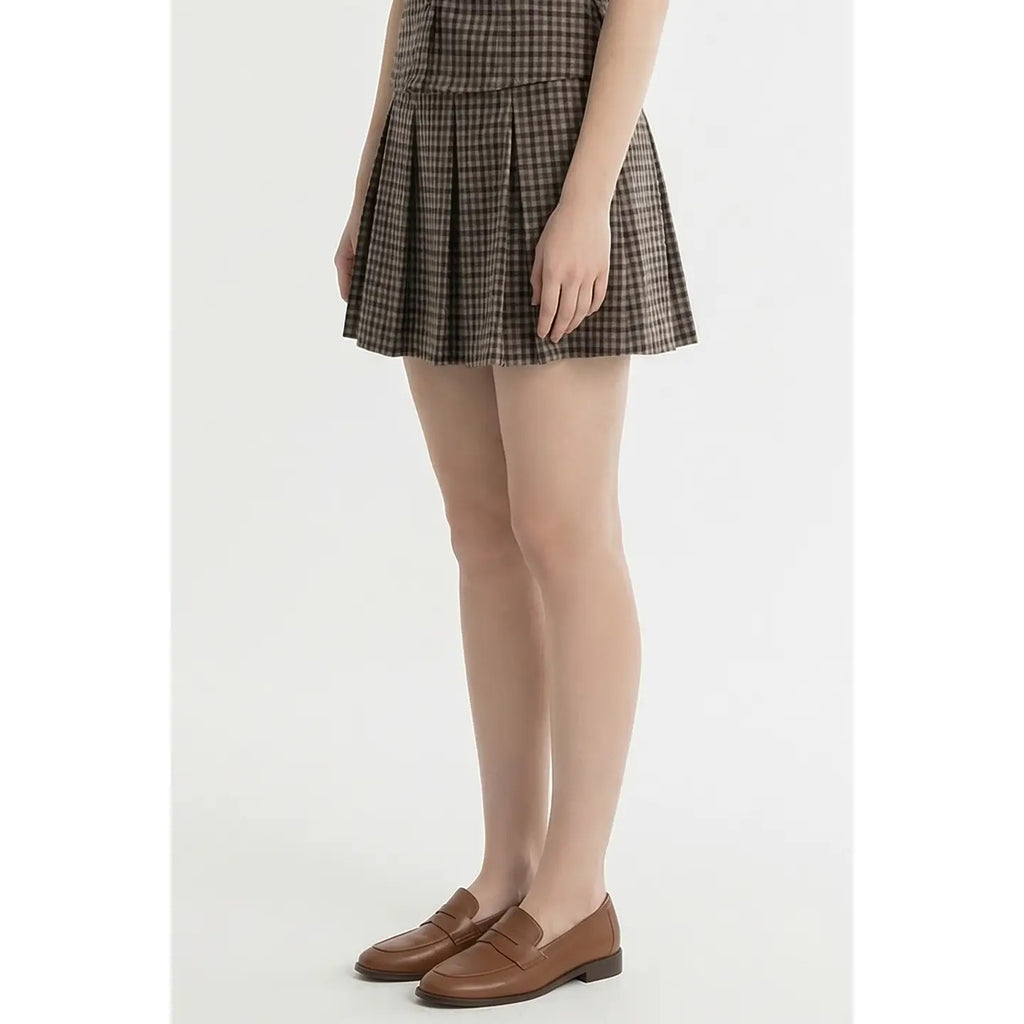 Low Waist Plaid Tennis Skirt - Black Check Plaid