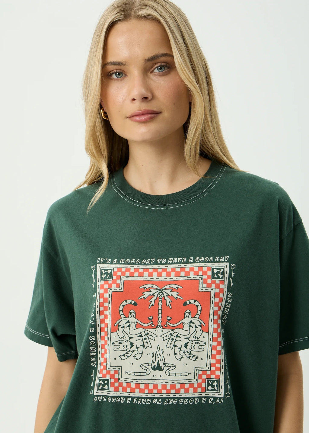 Have A Good Day Recycled Oversized Tee - Pine