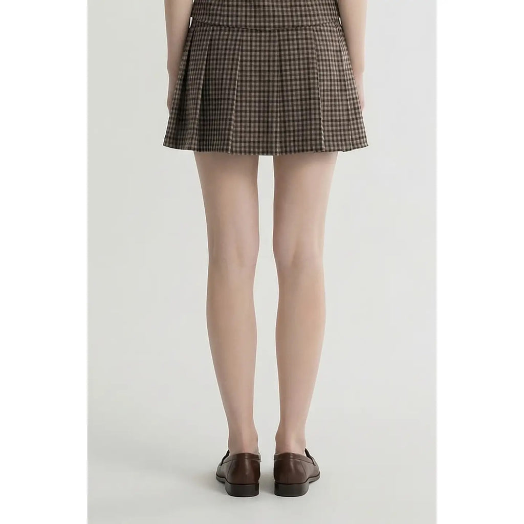 Low Waist Plaid Tennis Skirt - Black Check Plaid