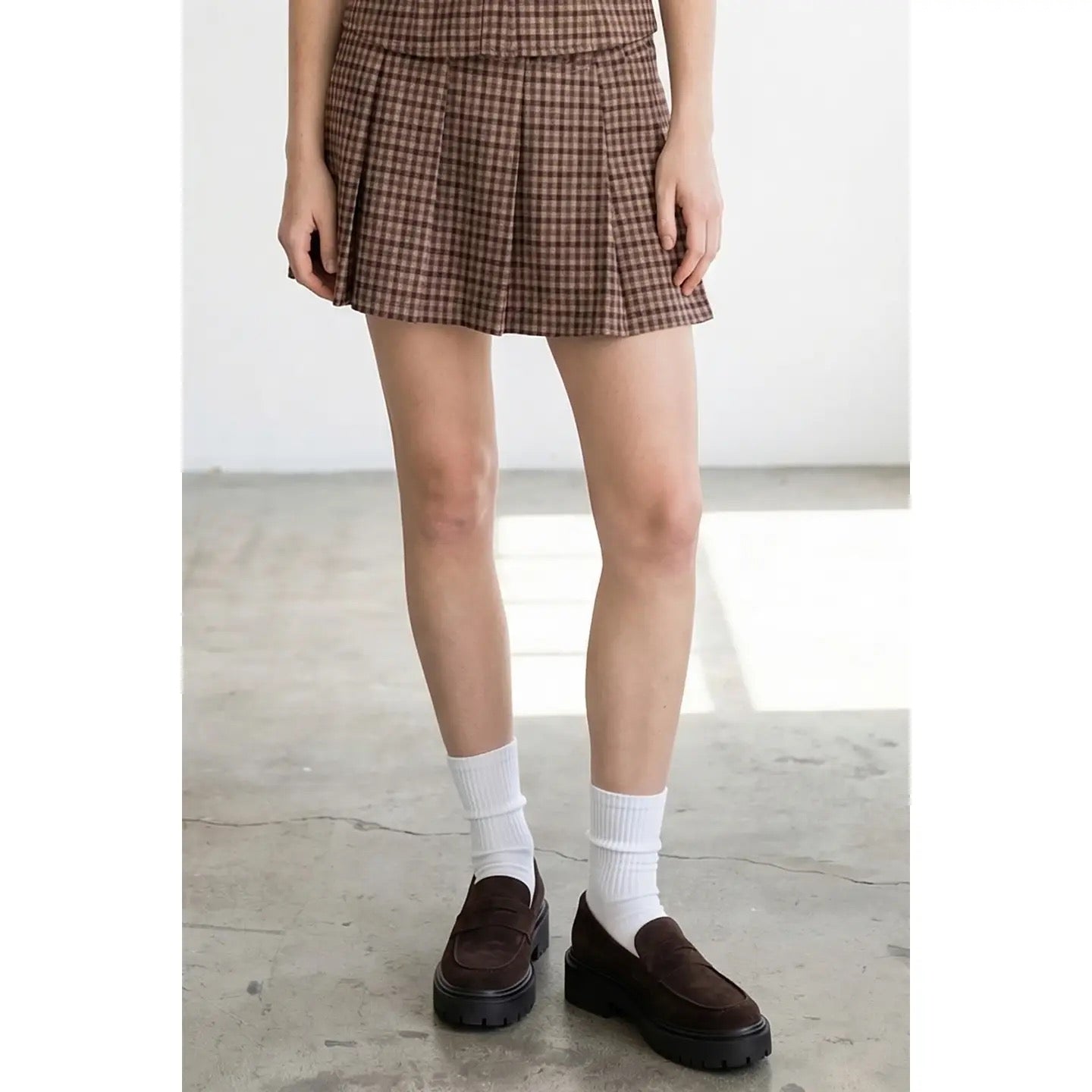 Low Waist Plaid Tennis Skirt - Black Check Plaid