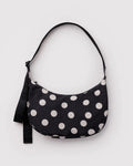 Medium Nylon Crescent Bag - Black & Cream Polka Dot