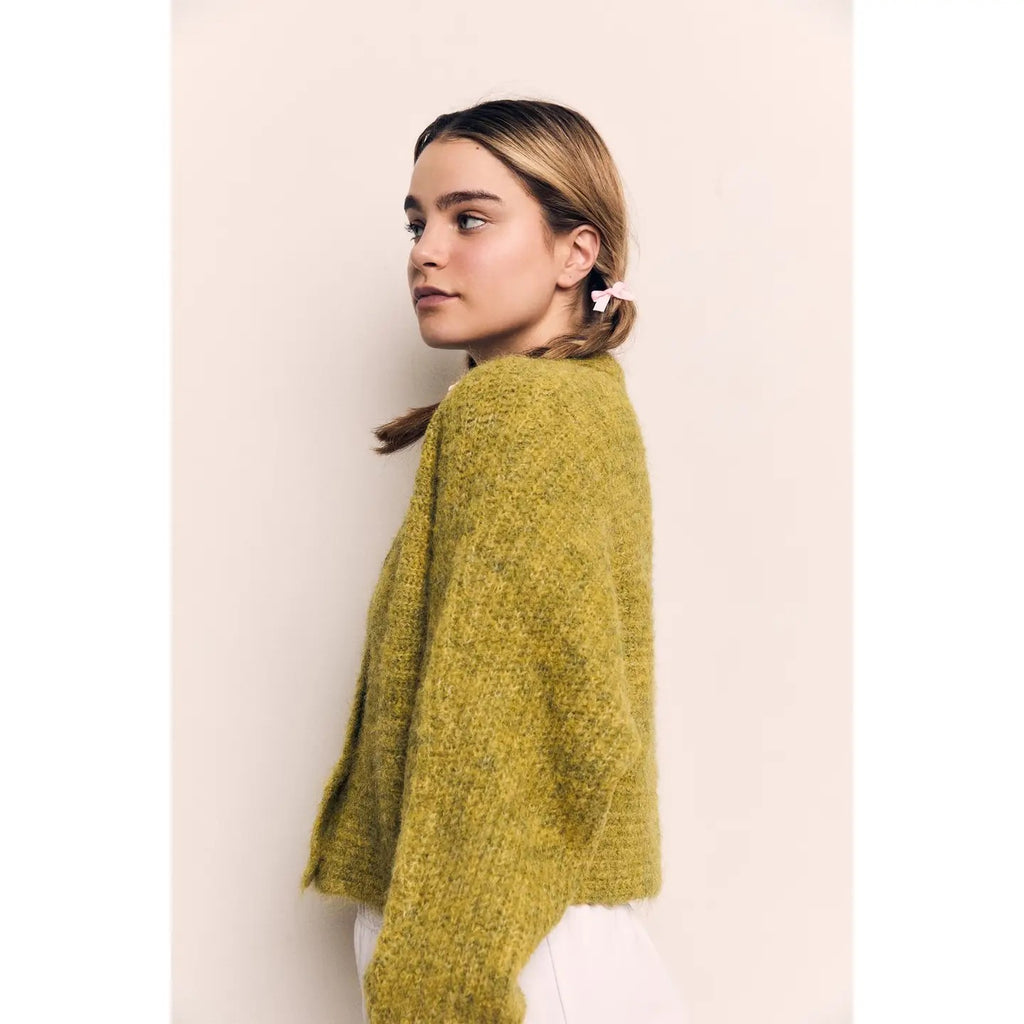 Mohair Seamless Button Cardigan - Lime