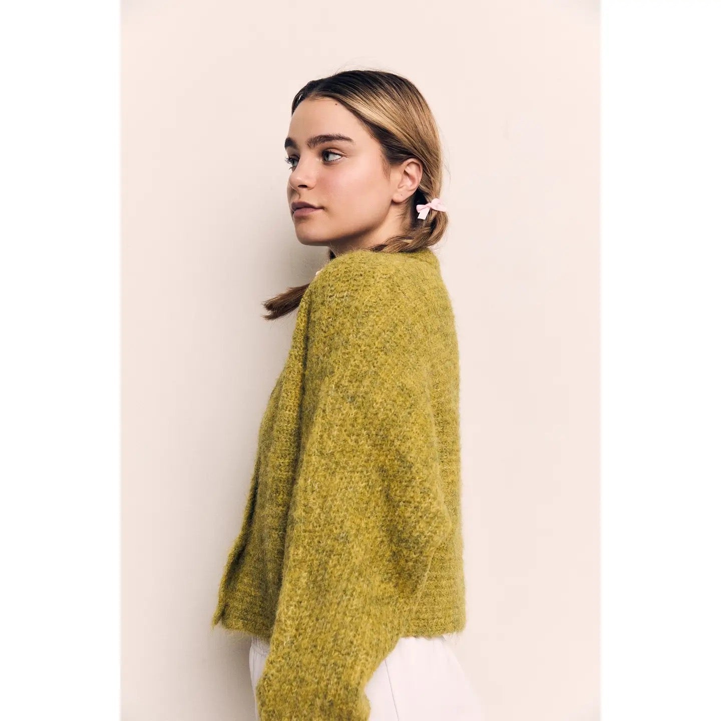 Mohair Seamless Button Cardigan - Lime
