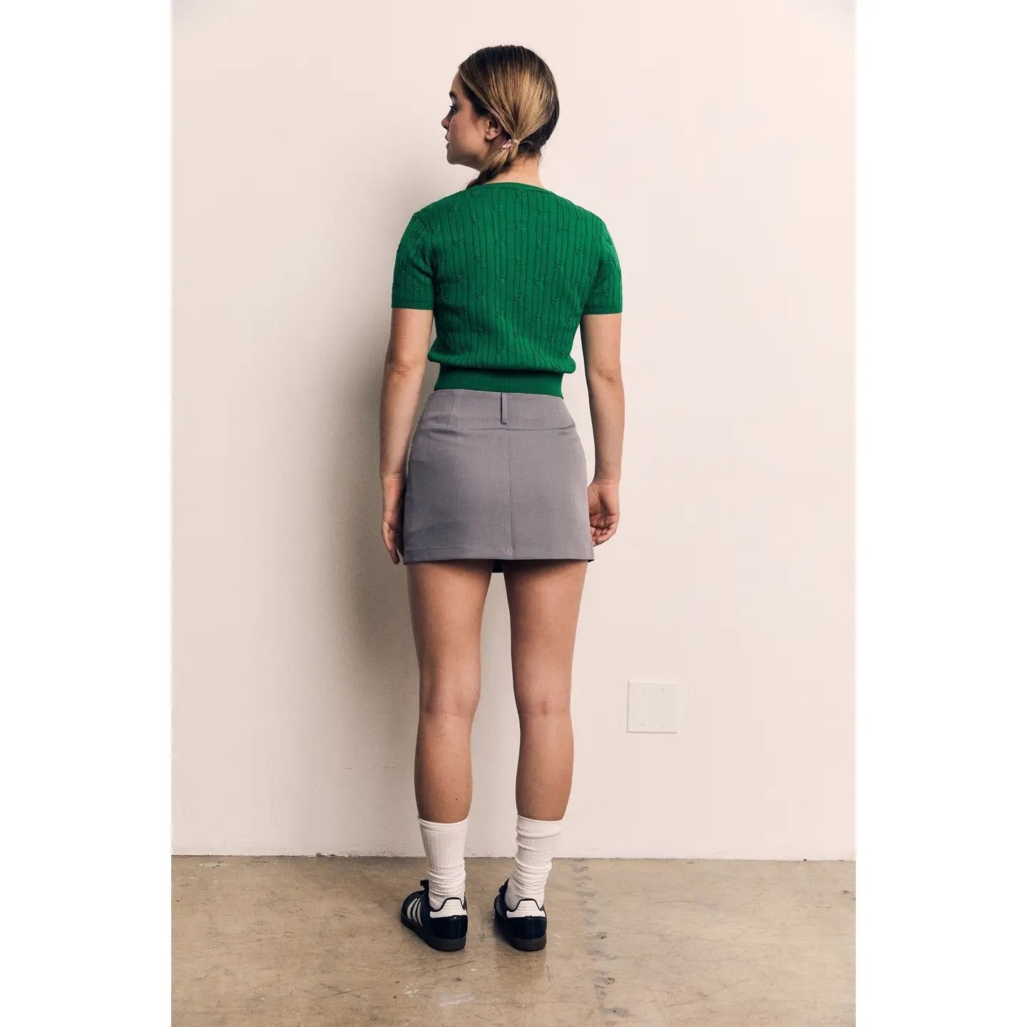 Textured Cableknit Short Sleeve Sweater