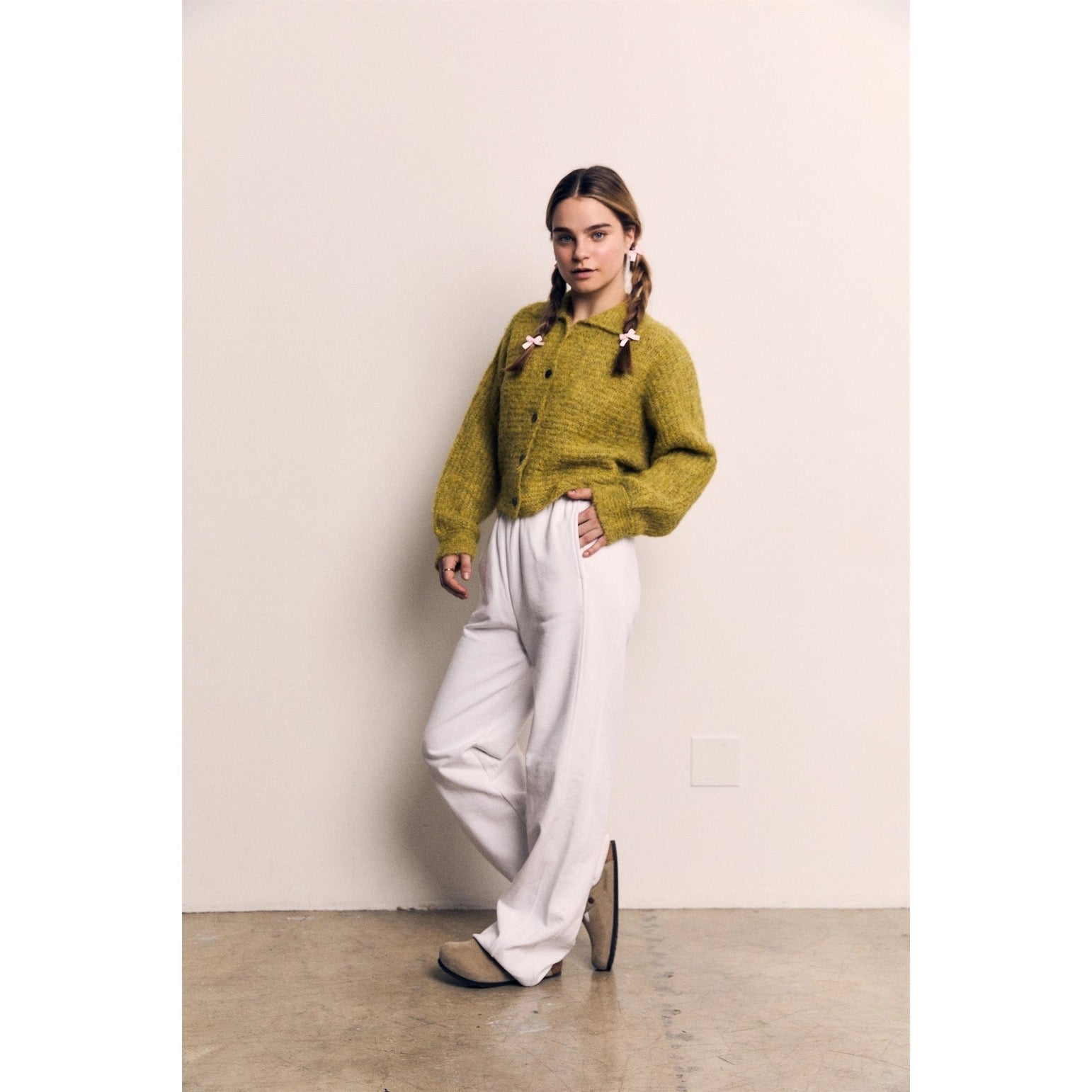 Mohair Seamless Button Cardigan - Lime