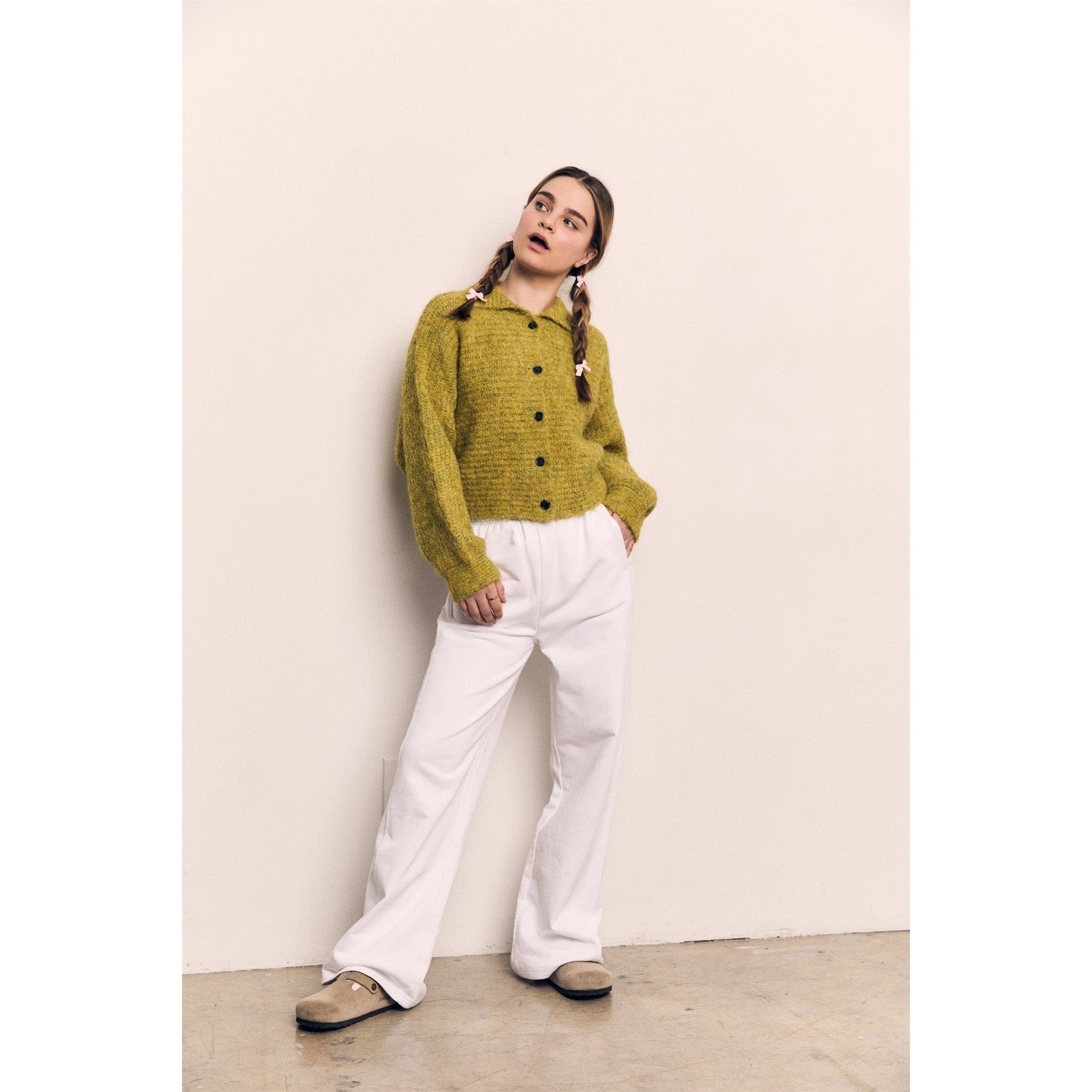 Mohair Seamless Button Cardigan - Lime