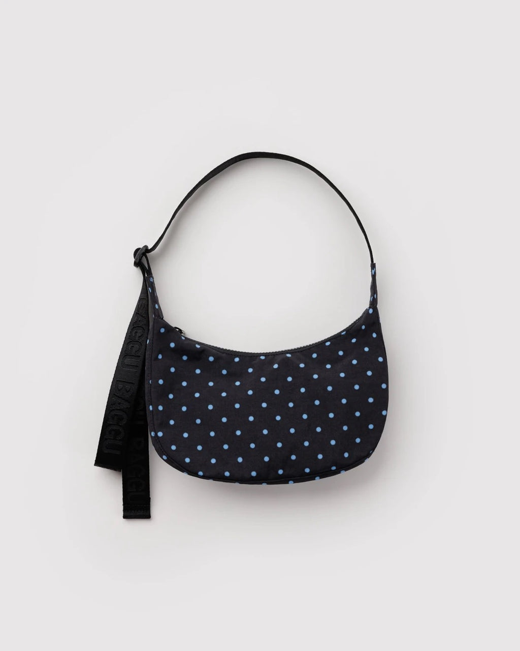 Small Nylon Crescent Bag - Black & Sky Blue Micro Dot