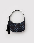 Small Nylon Crescent Bag - Black & Sky Blue Micro Dot
