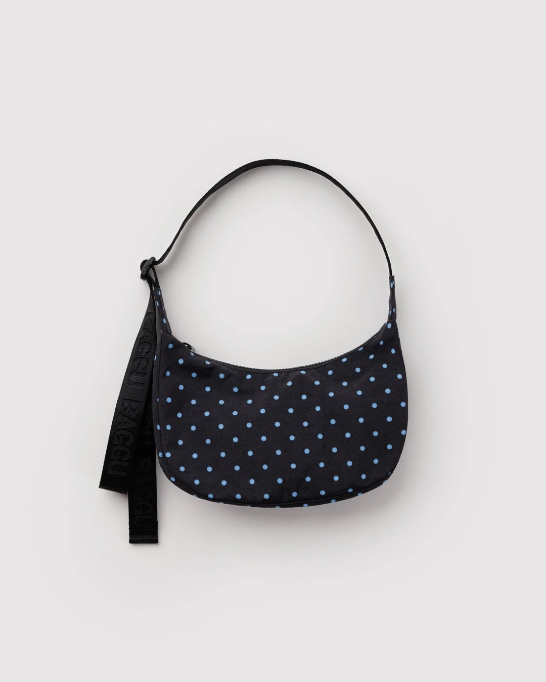 Small Nylon Crescent Bag - Black & Sky Blue Micro Dot