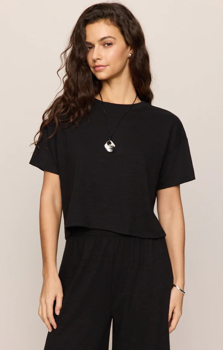 Sway Textured Cropped Tee - Black