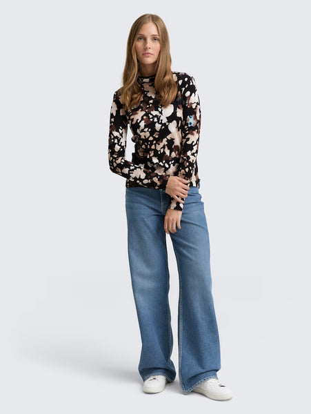 Turtleneck T Shirt - Abstract Print