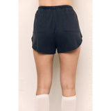 High Waist Mineral Washed Cotton Jersey Dolphin Short - Black