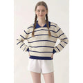 Striped Collared Sweater - Ivory/Navy