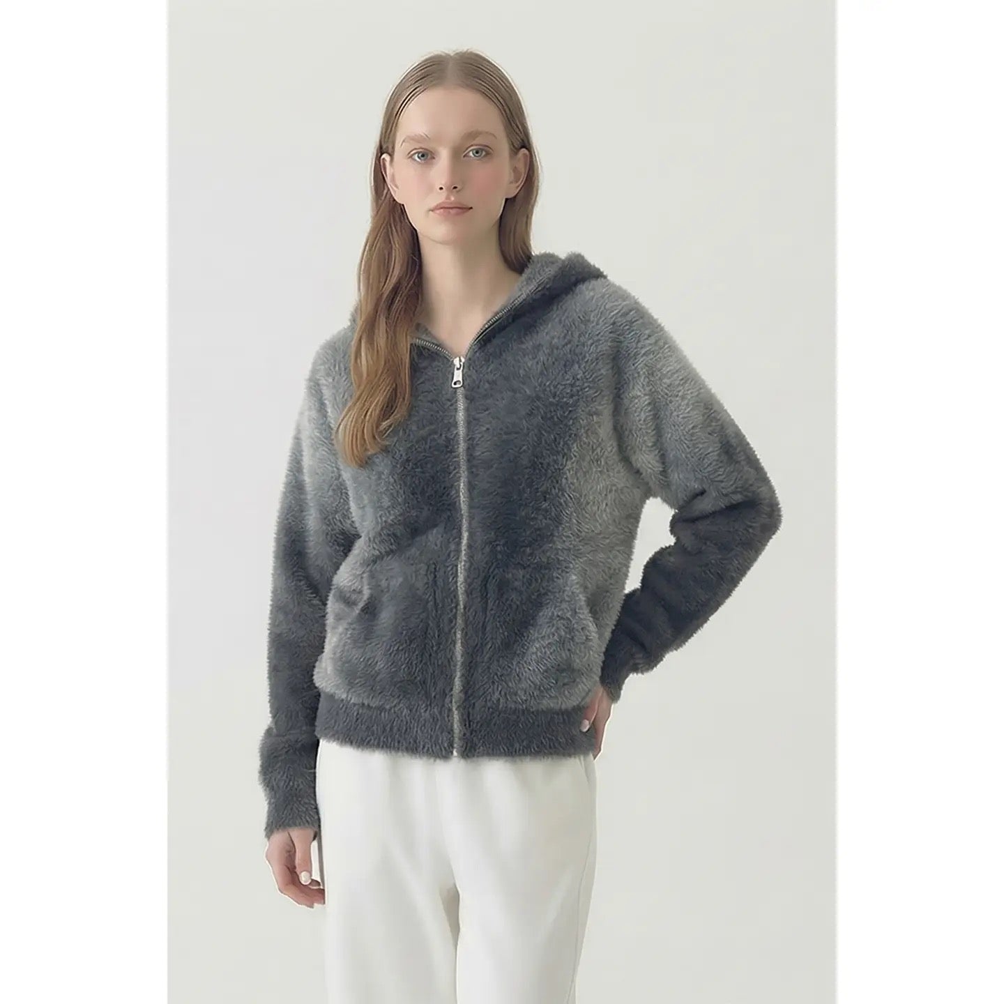 Ombre Zip Up Sweater Jacket - Grey