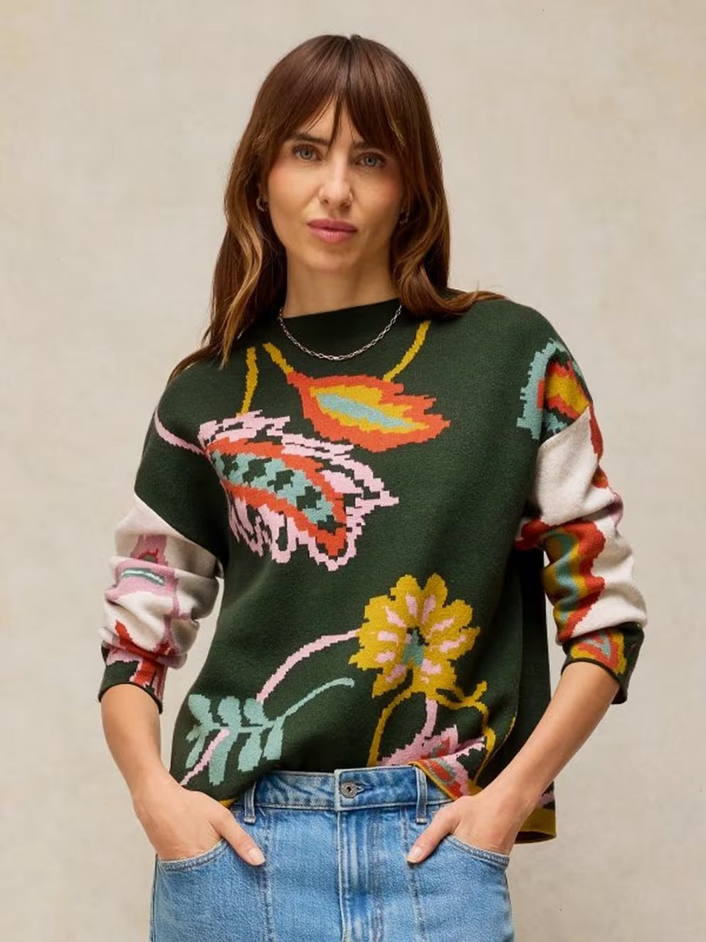 Fabia Floral Jumper - Green Multi