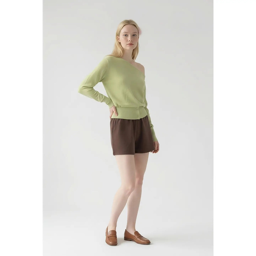 Fluid One Shoulder Knit Sweater - Green Bean