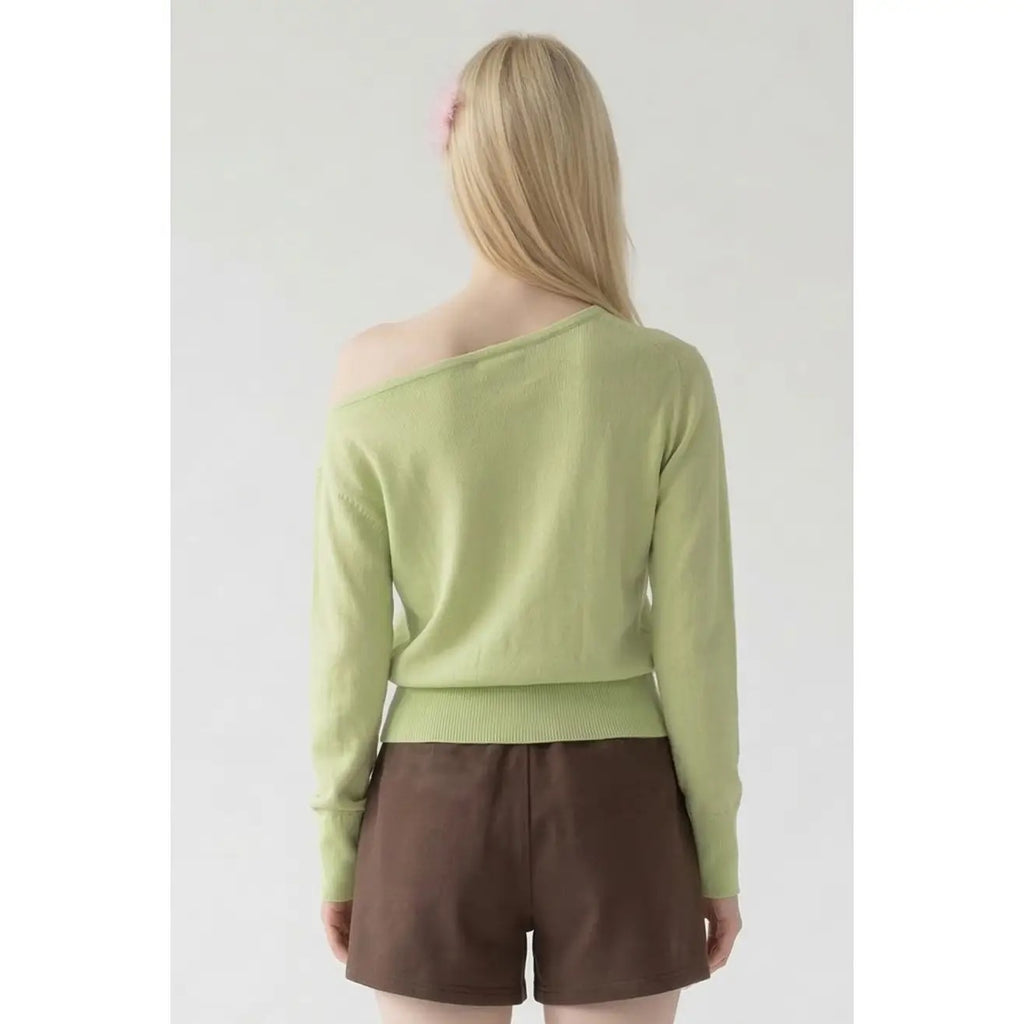 Fluid One Shoulder Knit Sweater - Green Bean