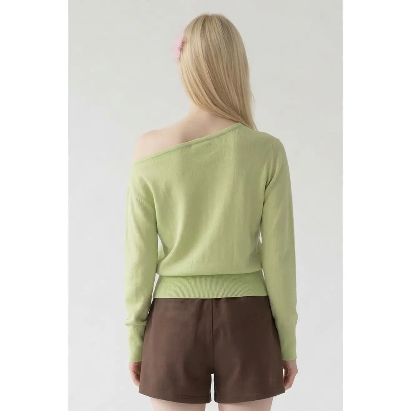 Fluid One Shoulder Knit Sweater - Green Bean