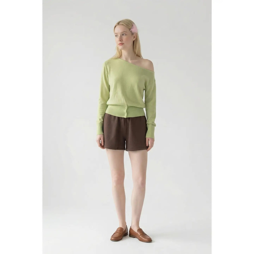 Fluid One Shoulder Knit Sweater - Green Bean