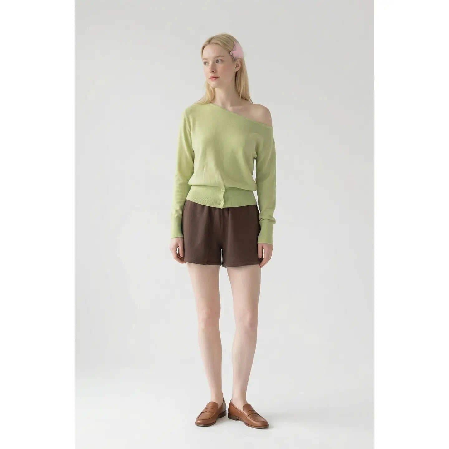 Fluid One Shoulder Knit Sweater - Green Bean