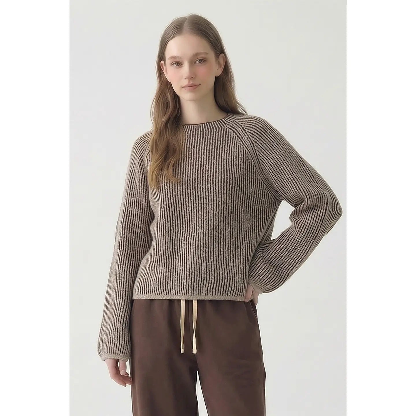 Unique Vertical Striped Sweater - Brown