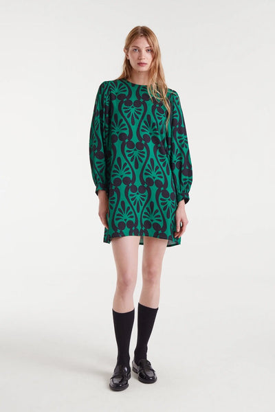 Baroque Short Dress - Green Multi