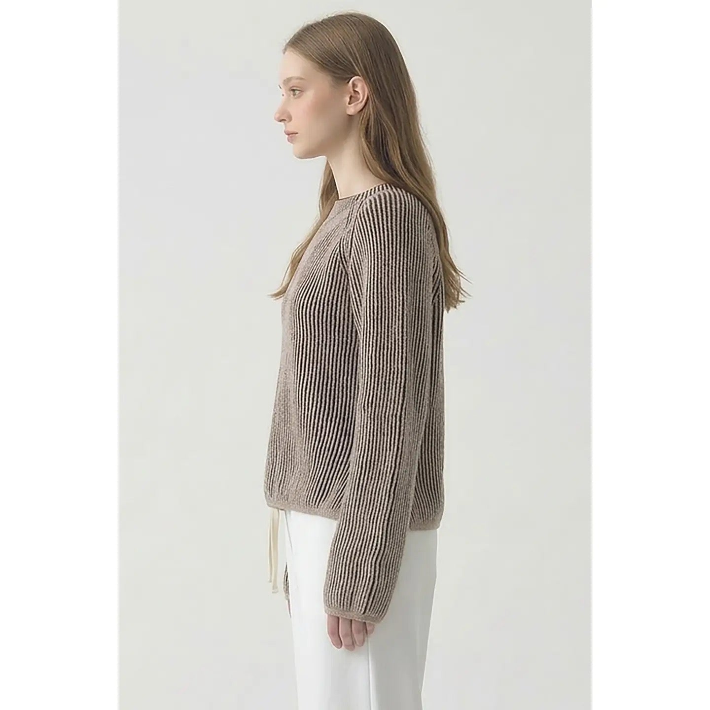 Unique Vertical Striped Sweater - Brown
