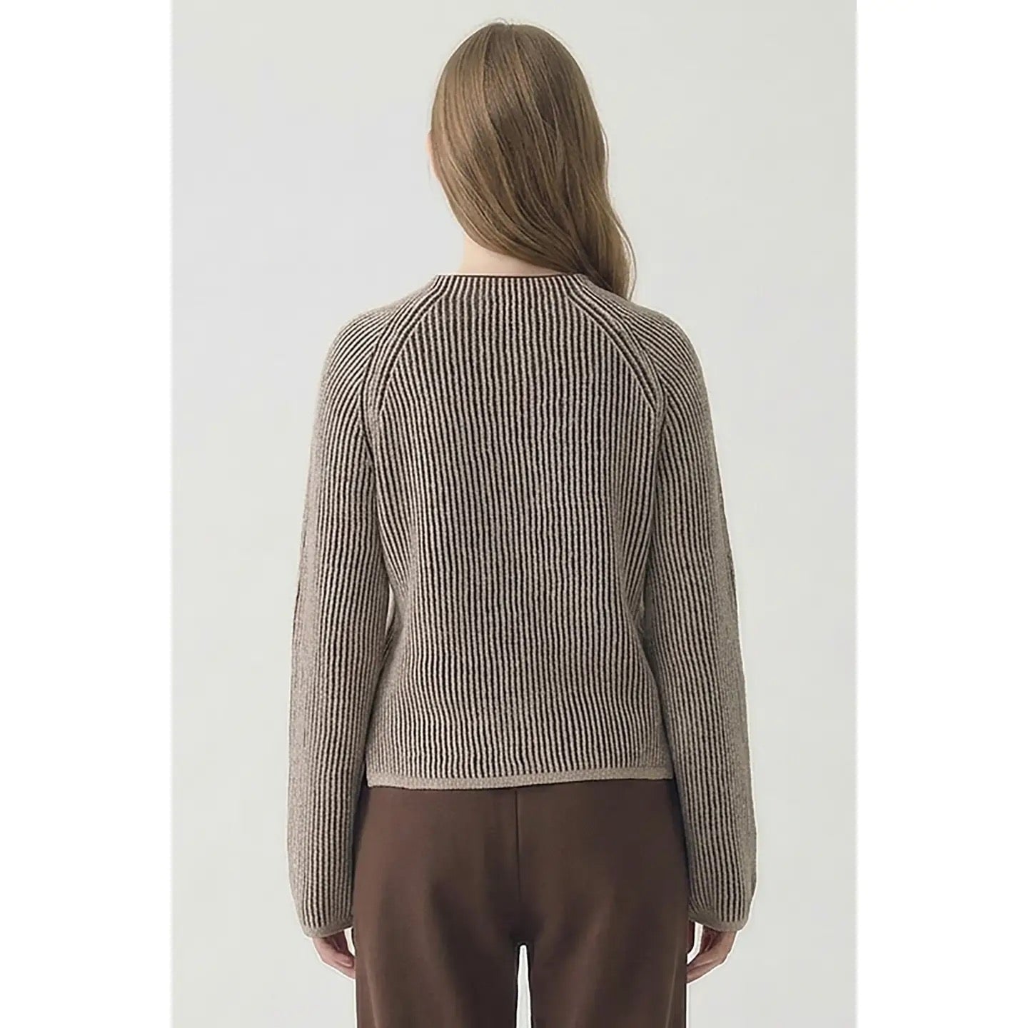 Unique Vertical Striped Sweater - Brown