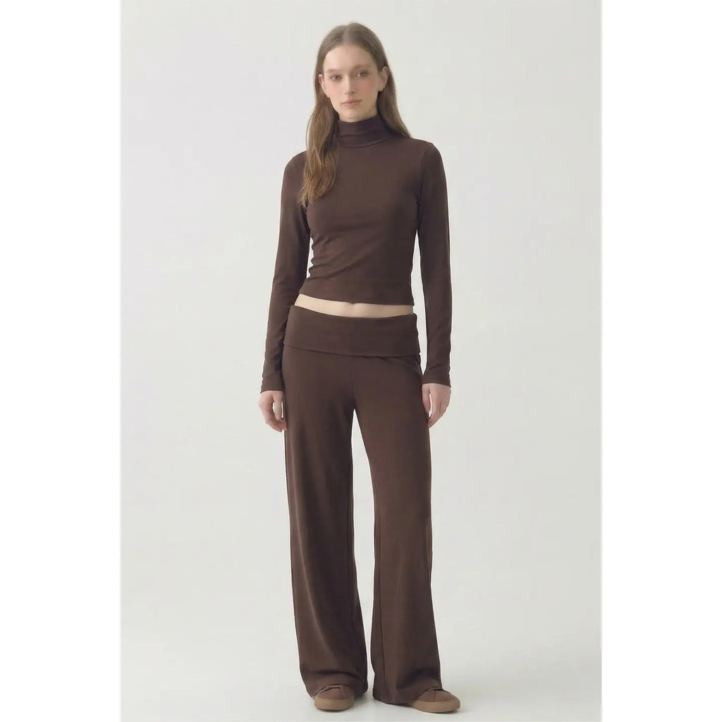Folding Band Comfy Pants - Brown