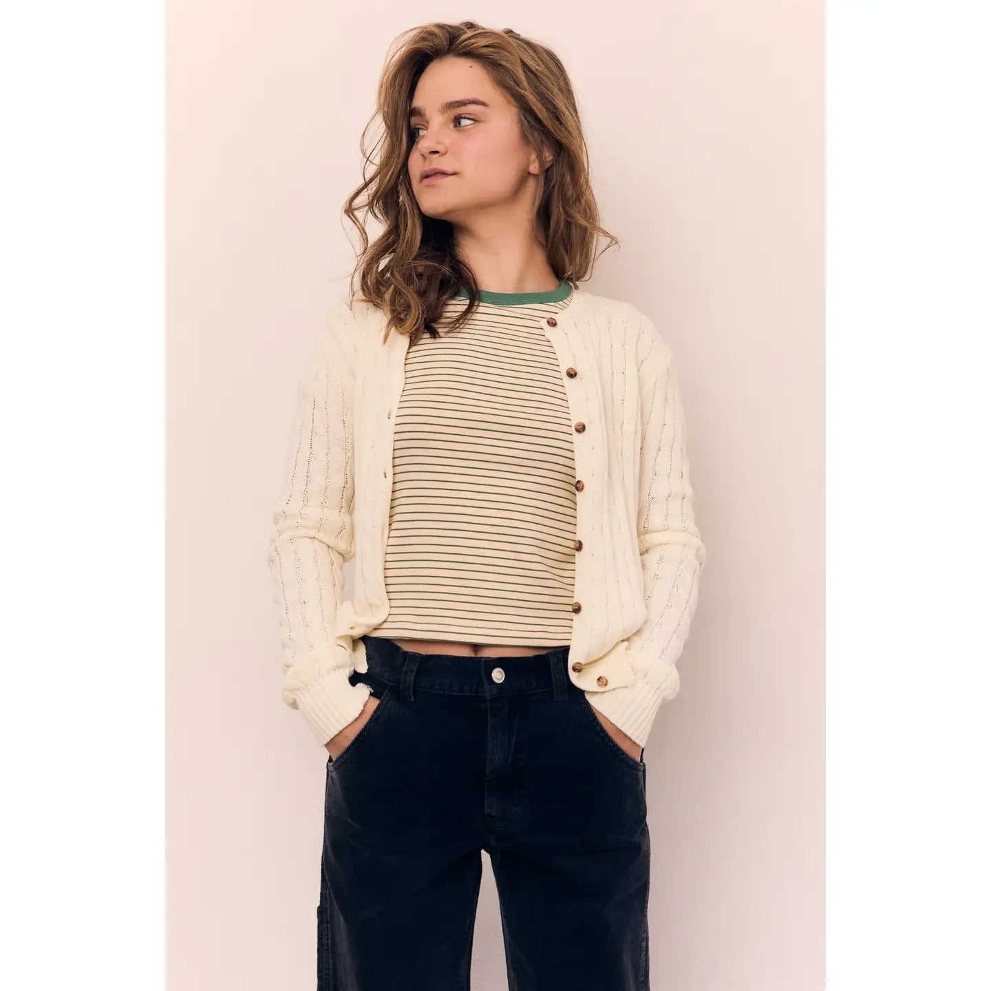 Round Neck Classic Cable Knit Cardigan AAB578