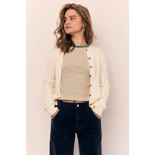 Round Neck Classic Cable Knit Cardigan AAB578