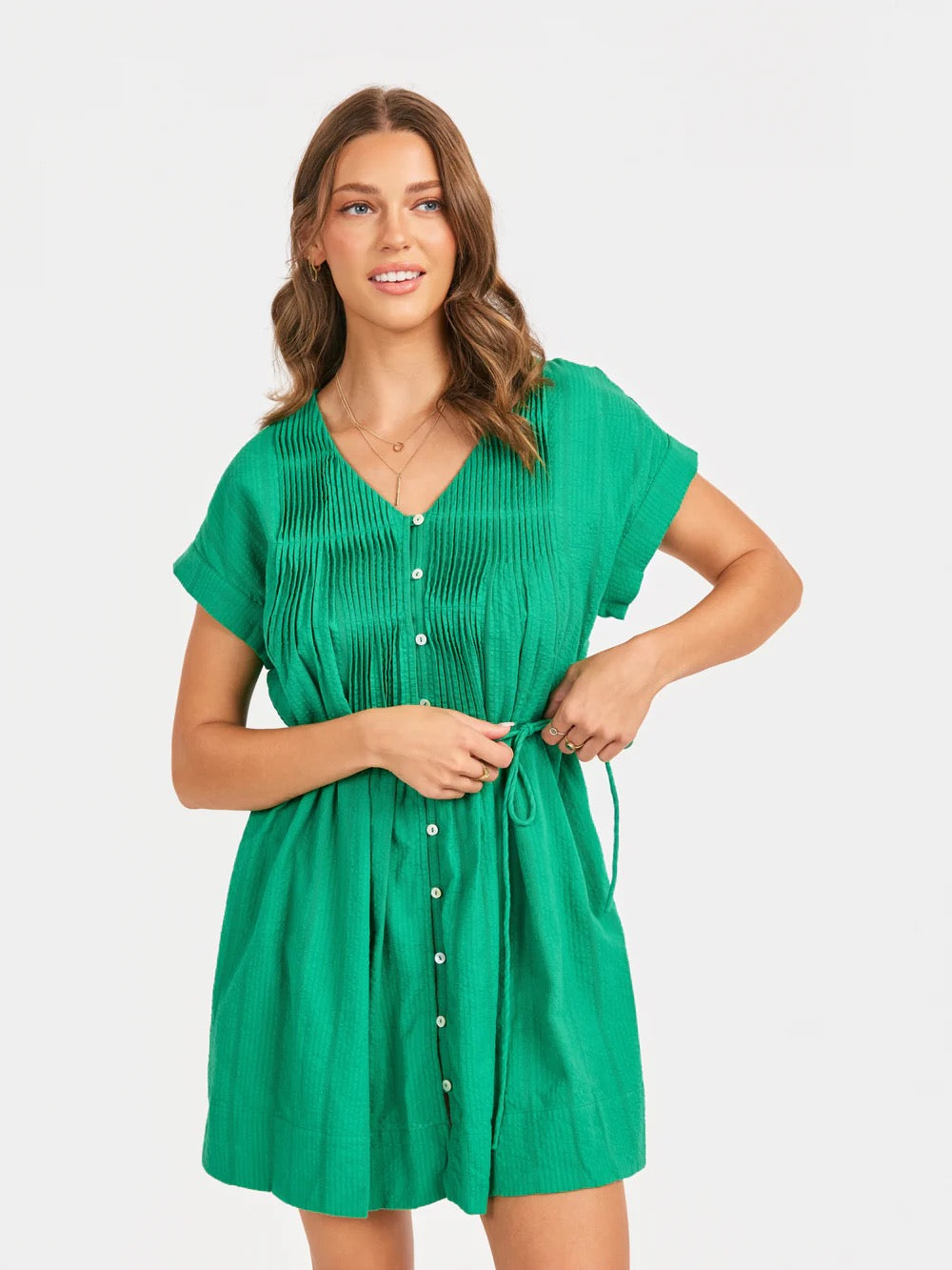 Radiate Pintuck Mini Dress - Green