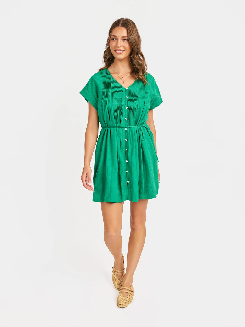 Radiate Pintuck Mini Dress - Green