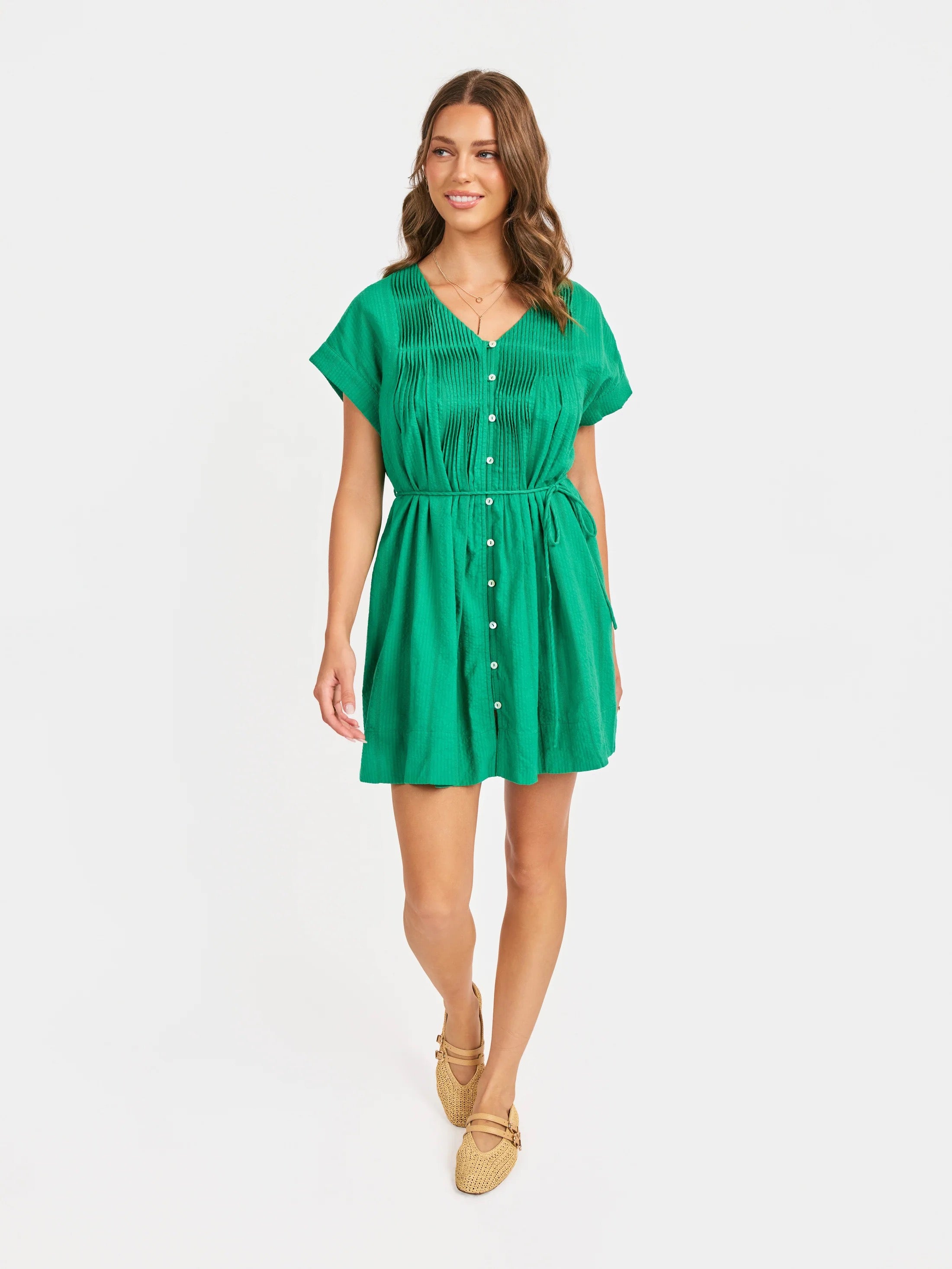 Radiate Pintuck Mini Dress - Green