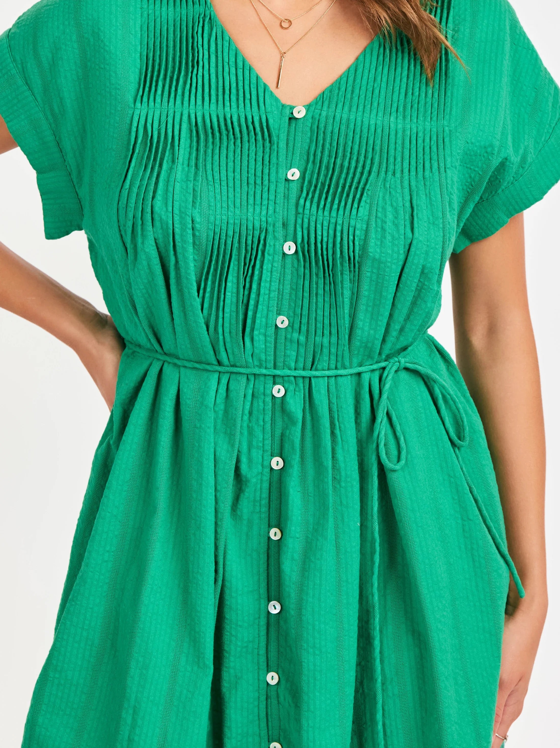 Radiate Pintuck Mini Dress - Green