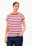 Idaara Stripes Organic Cotton T Shirt - Light Oatmilk/Mars Red/Dynamo Blue
