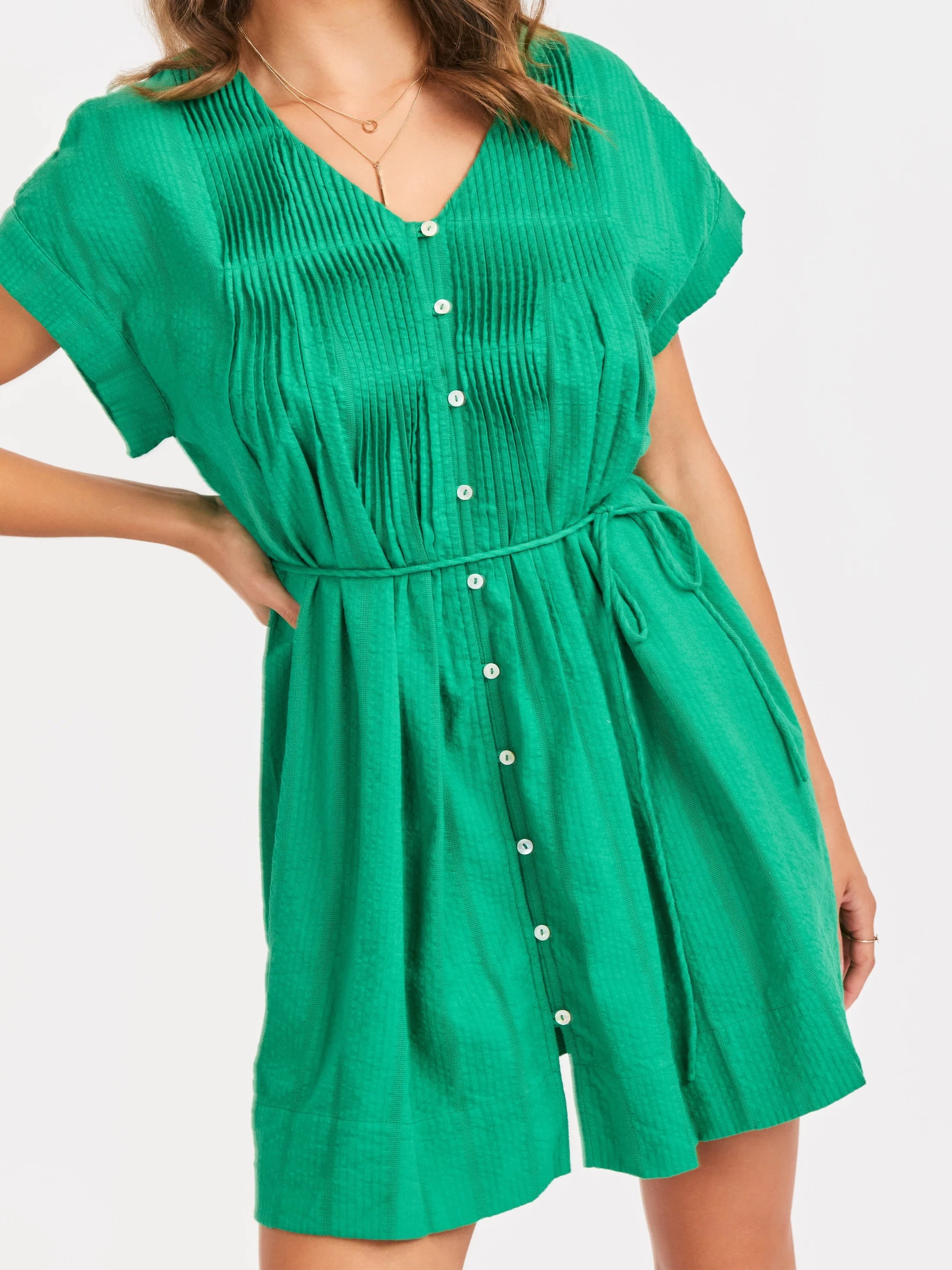 Radiate Pintuck Mini Dress - Green