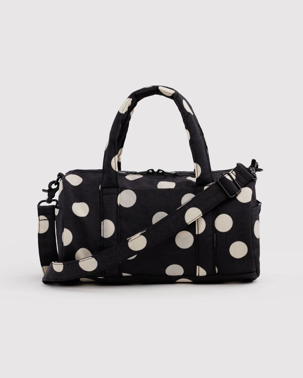 Nylon Duffle Bag - Black & Cream Polka Dot